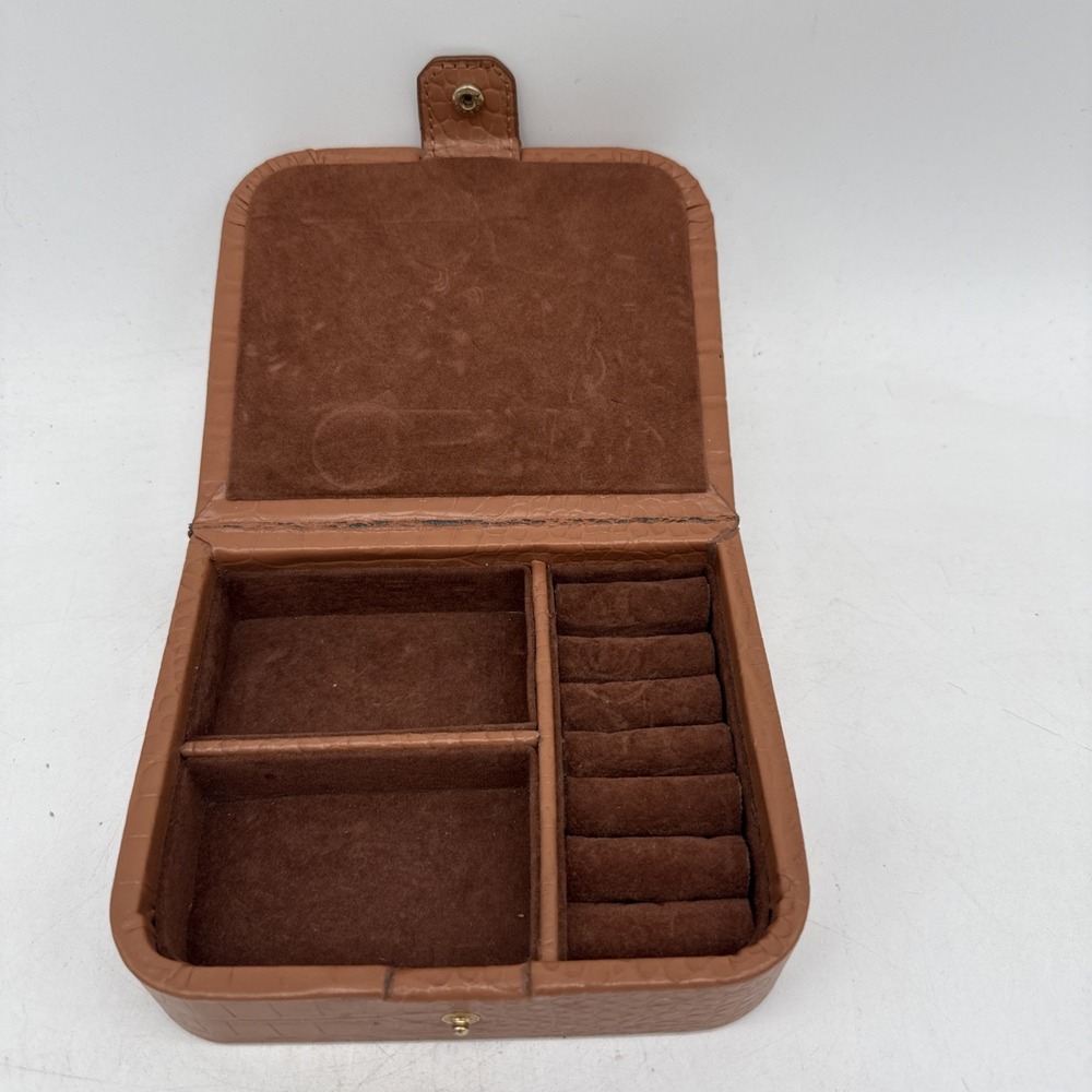 Bey Berk Leather Jewelry Box Croco Pattern Brown Interior